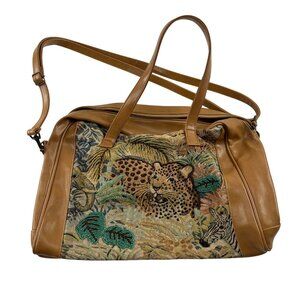 Signature Club A Embroidered Leather Weekender Bag Zebra Cheetah Vintage